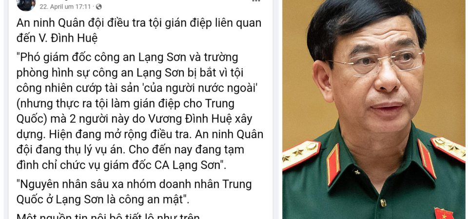 Ban Giám đốc Công an Lạng Sơn đã bị bắt với cáo buộc làm gián điệp cho Trung Quốc